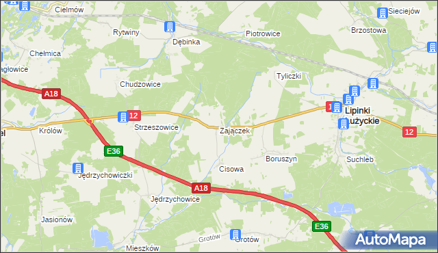 mapa Zajączek gmina Lipinki Łużyckie, Zajączek gmina Lipinki Łużyckie na mapie Targeo