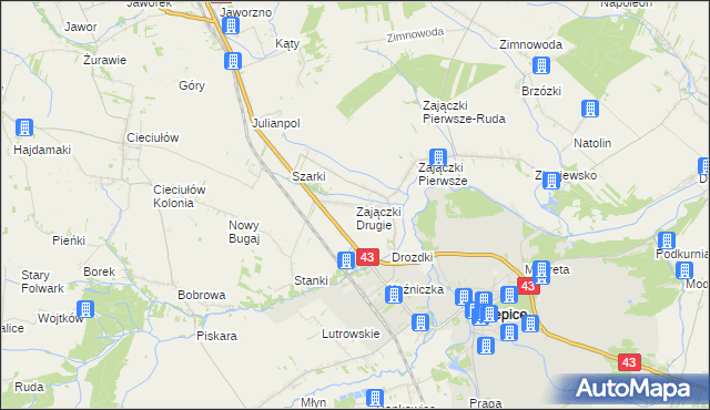 mapa Zajączki Drugie, Zajączki Drugie na mapie Targeo