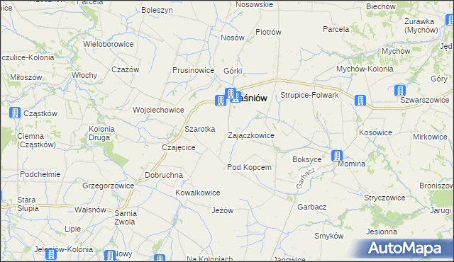 mapa Zajączkowice gmina Waśniów, Zajączkowice gmina Waśniów na mapie Targeo