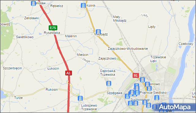 mapa Zajączkowo gmina Tczew, Zajączkowo gmina Tczew na mapie Targeo