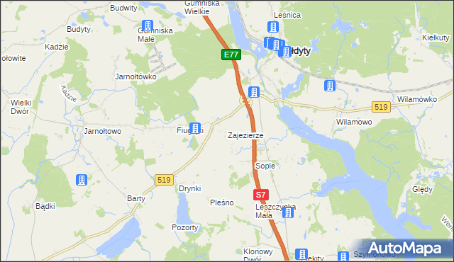 mapa Zajezierze gmina Małdyty, Zajezierze gmina Małdyty na mapie Targeo