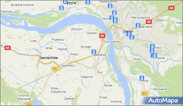 mapa Zajezierze gmina Sieciechów, Zajezierze gmina Sieciechów na mapie Targeo