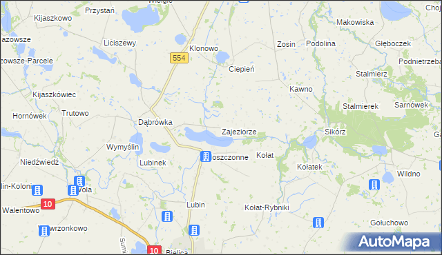 mapa Zajeziorze gmina Kikół, Zajeziorze gmina Kikół na mapie Targeo
