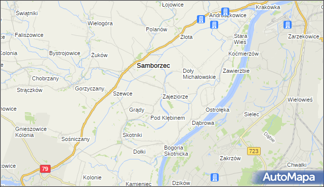 mapa Zajeziorze gmina Samborzec, Zajeziorze gmina Samborzec na mapie Targeo