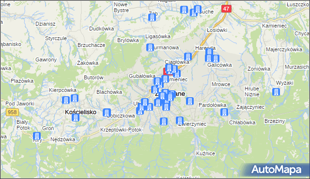 mapa Zakopanego, Zakopane na mapie Targeo