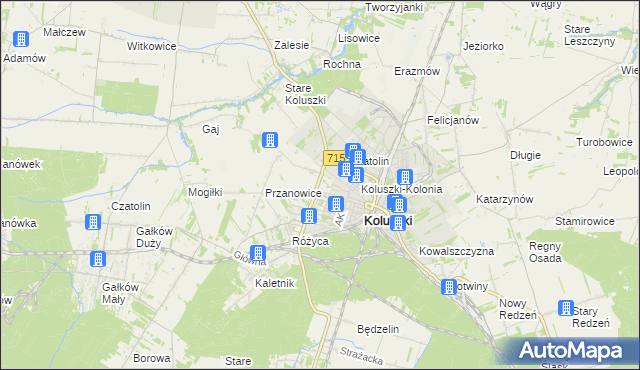 mapa Żakowice gmina Koluszki, Żakowice gmina Koluszki na mapie Targeo