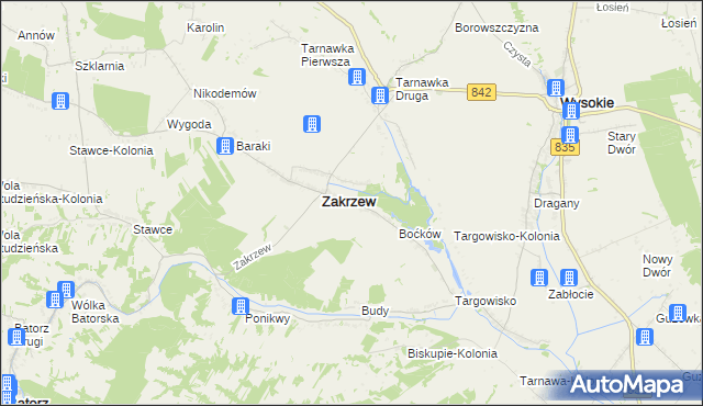 mapa Zakrzew-Kolonia gmina Zakrzew, Zakrzew-Kolonia gmina Zakrzew na mapie Targeo