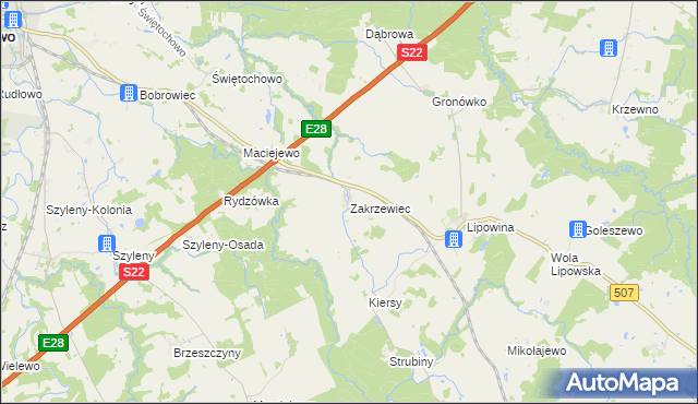 mapa Zakrzewiec, Zakrzewiec na mapie Targeo