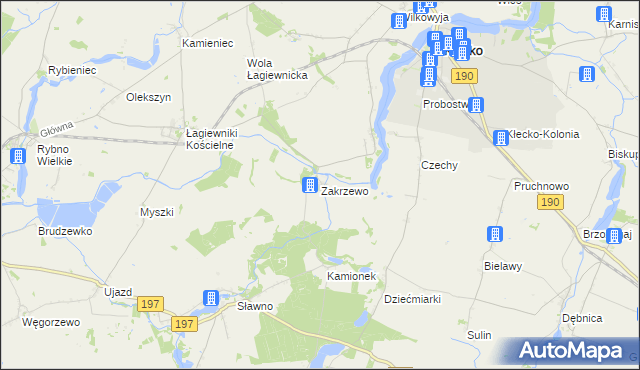 mapa Zakrzewo gmina Kłecko, Zakrzewo gmina Kłecko na mapie Targeo