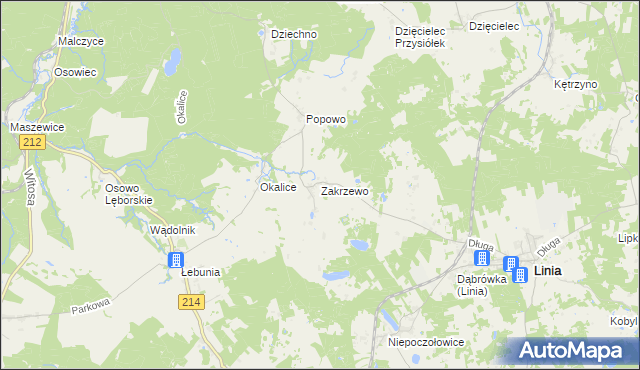 mapa Zakrzewo gmina Linia, Zakrzewo gmina Linia na mapie Targeo