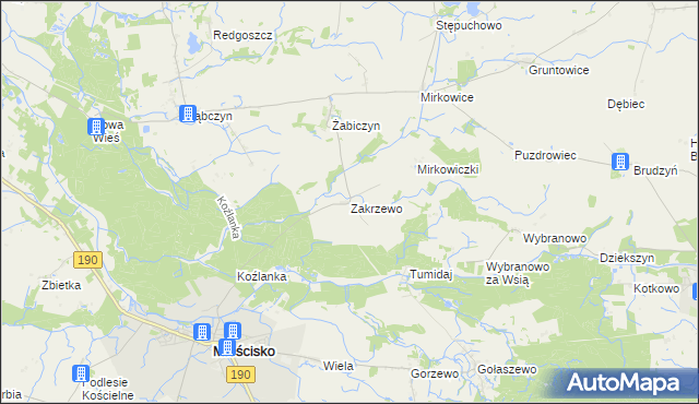 mapa Zakrzewo gmina Mieścisko, Zakrzewo gmina Mieścisko na mapie Targeo