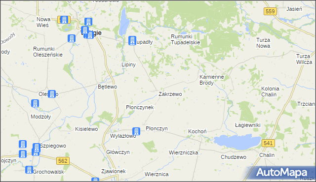 mapa Zakrzewo gmina Wielgie, Zakrzewo gmina Wielgie na mapie Targeo