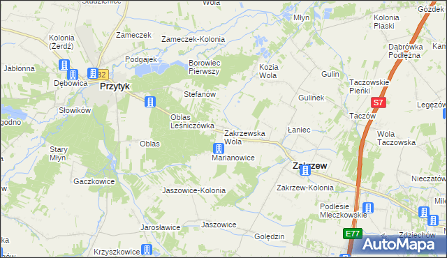 mapa Zakrzewska Wola gmina Zakrzew, Zakrzewska Wola gmina Zakrzew na mapie Targeo