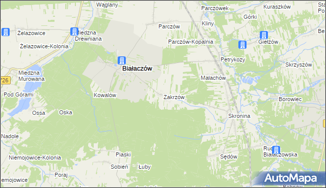 mapa Zakrzów gmina Białaczów, Zakrzów gmina Białaczów na mapie Targeo