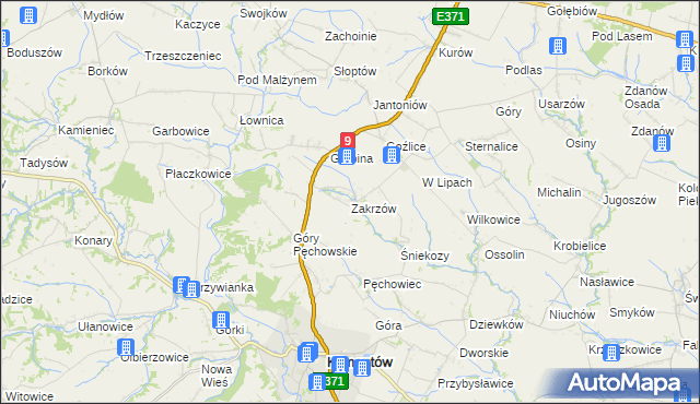 mapa Zakrzów gmina Klimontów, Zakrzów gmina Klimontów na mapie Targeo