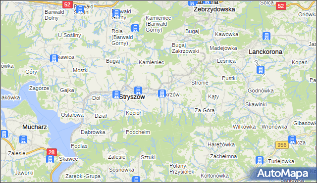 mapa Zakrzów gmina Stryszów, Zakrzów gmina Stryszów na mapie Targeo