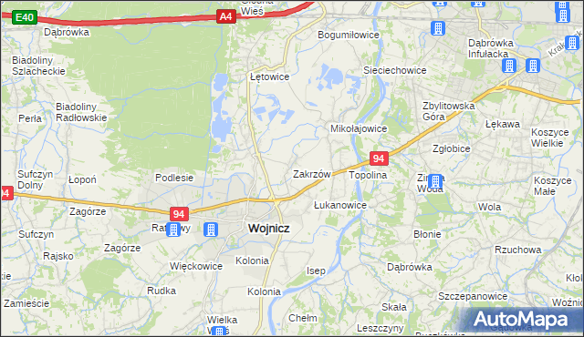 mapa Zakrzów gmina Wojnicz, Zakrzów gmina Wojnicz na mapie Targeo