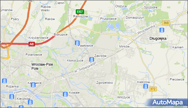 mapa Zakrzów gmina Wrocław, Zakrzów gmina Wrocław na mapie Targeo