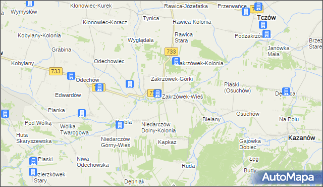 mapa Zakrzówek-Wieś gmina Kazanów, Zakrzówek-Wieś gmina Kazanów na mapie Targeo