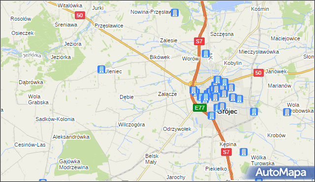 mapa Załącze gmina Grójec, Załącze gmina Grójec na mapie Targeo