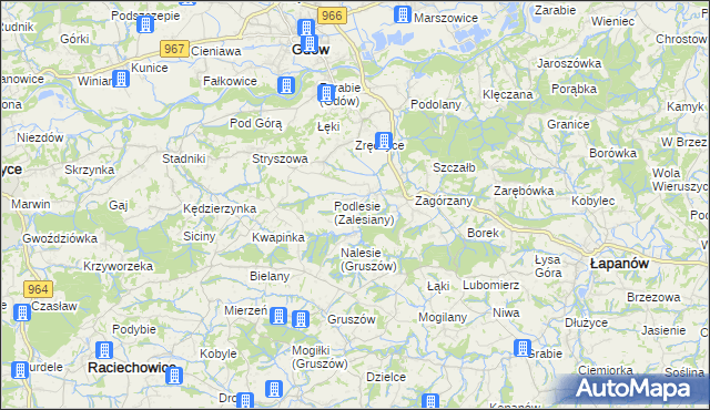 mapa Zalesiany gmina Gdów, Zalesiany gmina Gdów na mapie Targeo