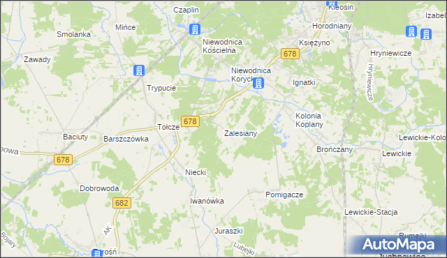 mapa Zalesiany gmina Turośń Kościelna, Zalesiany gmina Turośń Kościelna na mapie Targeo