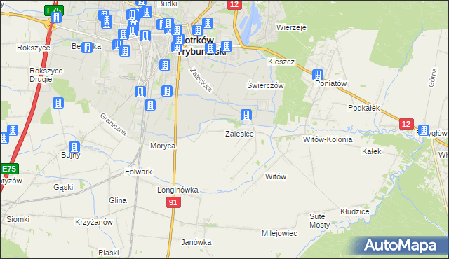 mapa Zalesice gmina Sulejów, Zalesice gmina Sulejów na mapie Targeo