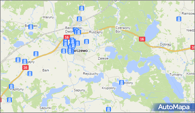 mapa Zalesie gmina Barczewo, Zalesie gmina Barczewo na mapie Targeo