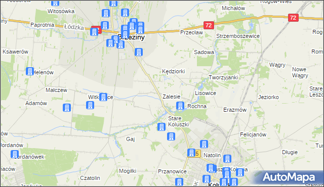 mapa Zalesie gmina Brzeziny, Zalesie gmina Brzeziny na mapie Targeo