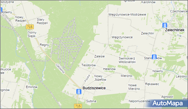 mapa Zalesie gmina Budziszewice, Zalesie gmina Budziszewice na mapie Targeo