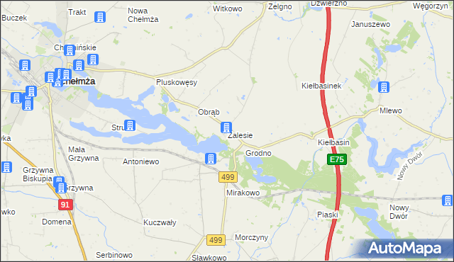 mapa Zalesie gmina Chełmża, Zalesie gmina Chełmża na mapie Targeo
