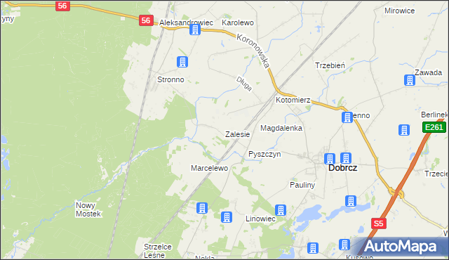 mapa Zalesie gmina Dobrcz, Zalesie gmina Dobrcz na mapie Targeo