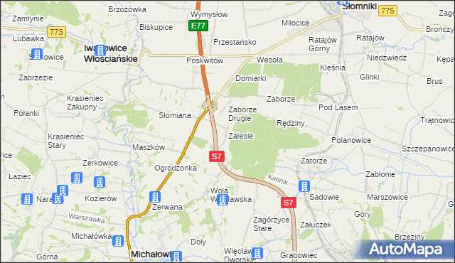 mapa Zalesie gmina Iwanowice, Zalesie gmina Iwanowice na mapie Targeo