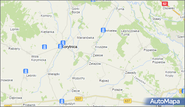 mapa Zalesie gmina Korytnica, Zalesie gmina Korytnica na mapie Targeo