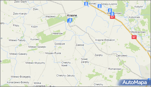 mapa Zalesie gmina Krasne, Zalesie gmina Krasne na mapie Targeo