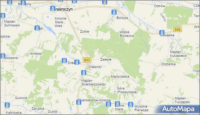 mapa Zalesie gmina Kraśniczyn, Zalesie gmina Kraśniczyn na mapie Targeo