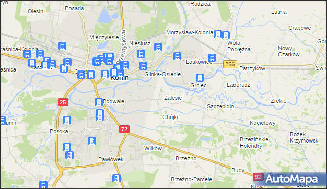 mapa Zalesie gmina Krzymów, Zalesie gmina Krzymów na mapie Targeo