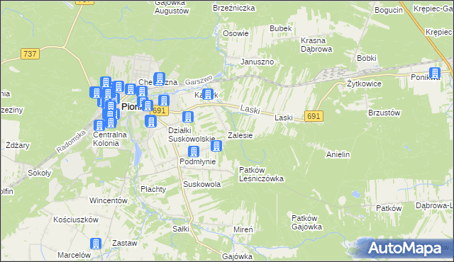 mapa Zalesie gmina Pionki, Zalesie gmina Pionki na mapie Targeo