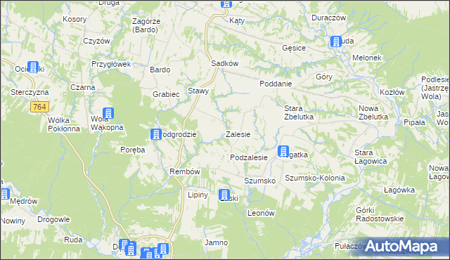 mapa Zalesie gmina Raków, Zalesie gmina Raków na mapie Targeo