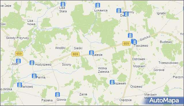 mapa Zalesie gmina Wyszki, Zalesie gmina Wyszki na mapie Targeo