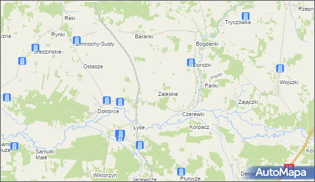 mapa Zaleskie gmina Juchnowiec Kościelny, Zaleskie gmina Juchnowiec Kościelny na mapie Targeo