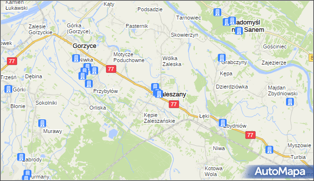 mapa Zaleszany powiat stalowowolski, Zaleszany powiat stalowowolski na mapie Targeo