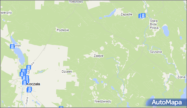 mapa Załęże gmina Koczała, Załęże gmina Koczała na mapie Targeo