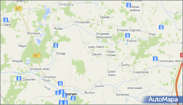 mapa Załuski gmina Czerwin, Załuski gmina Czerwin na mapie Targeo