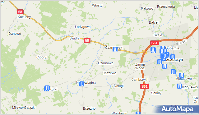 mapa Załuski gmina Szczuczyn, Załuski gmina Szczuczyn na mapie Targeo