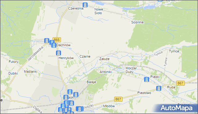 mapa Załuże gmina Lubaczów, Załuże gmina Lubaczów na mapie Targeo