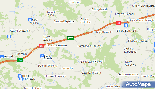 mapa Zambrzyce-Kapusty, Zambrzyce-Kapusty na mapie Targeo