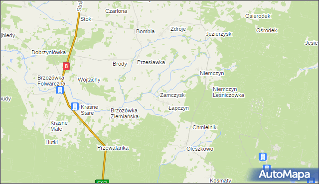 mapa Zamczysk gmina Czarna Białostocka, Zamczysk gmina Czarna Białostocka na mapie Targeo