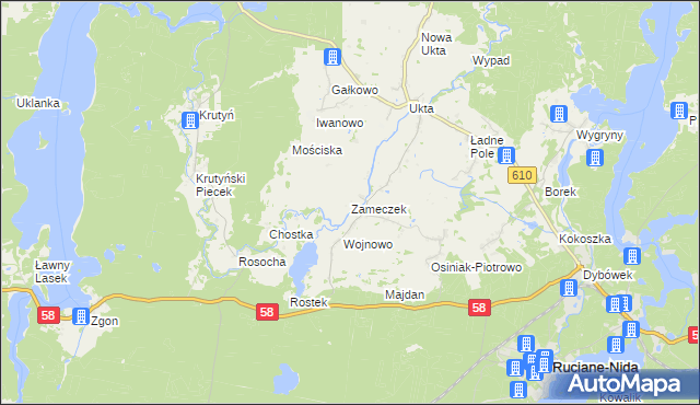 mapa Zameczek gmina Ruciane-Nida, Zameczek gmina Ruciane-Nida na mapie Targeo