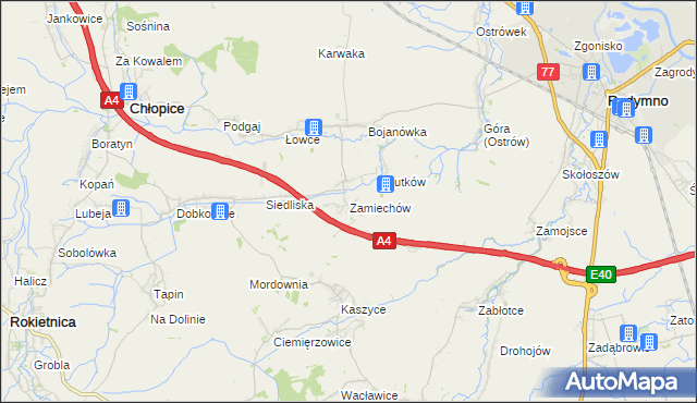 mapa Zamiechów, Zamiechów na mapie Targeo